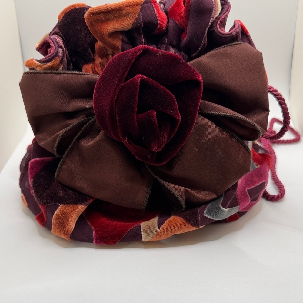 Vintage Boho Elegant Velvet Drawstring Bag w/ ruby velvet bow- Multicolor